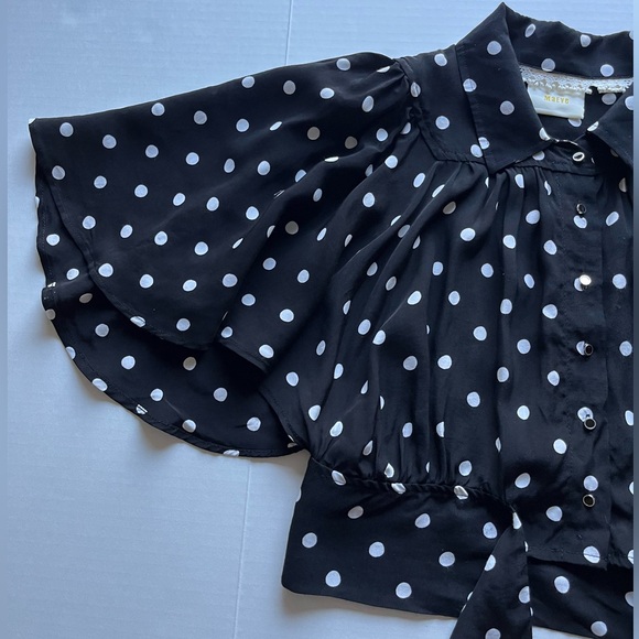 Anthropologie Maeve Canna Polka Dot Tie Waist Flutter Kimono Sleeve Blouse 6 - Picture 9 of 15